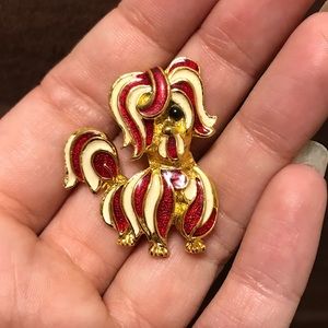 Vintage Red and White Shihtzu Dog Brooch